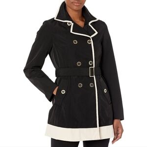 Laundry By Shelli Segal Black & White Double-Breasted Trench Coat, EUC, Large